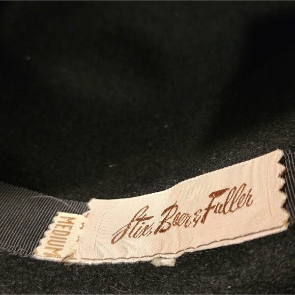 Ritz Henry Pollack Womens Cloche Hat M New York Black Wool Ribbon Rhinestone VTG - Picture 7 of 7